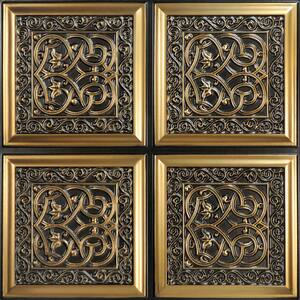 Lover's Knot Antique Gold 2 ft. x 2 ft. PVC Glue-up Faux Tin Ceiling Tile (100 sq. ft./case)