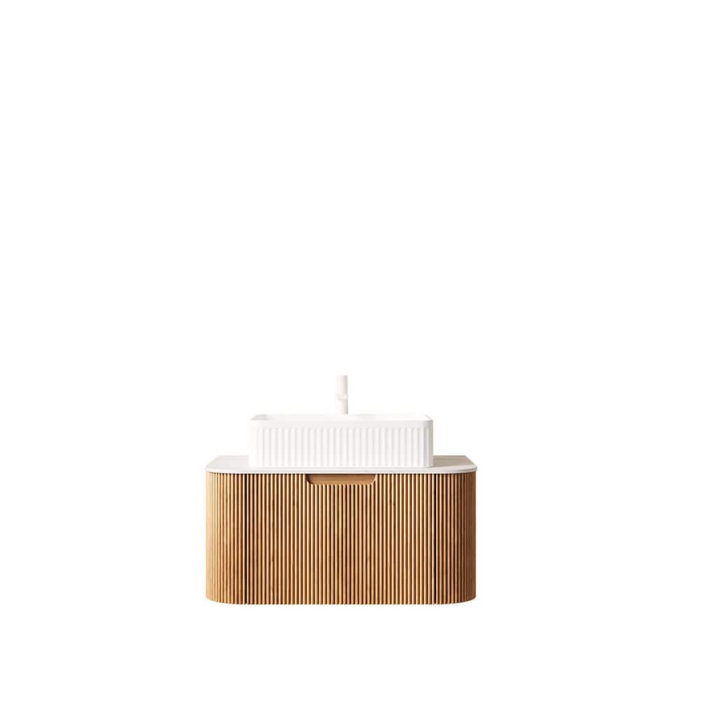 30 in. Floating Natural Wood Bath Vanity with Carrara White Ceramic Top price history on PriceWatchPro