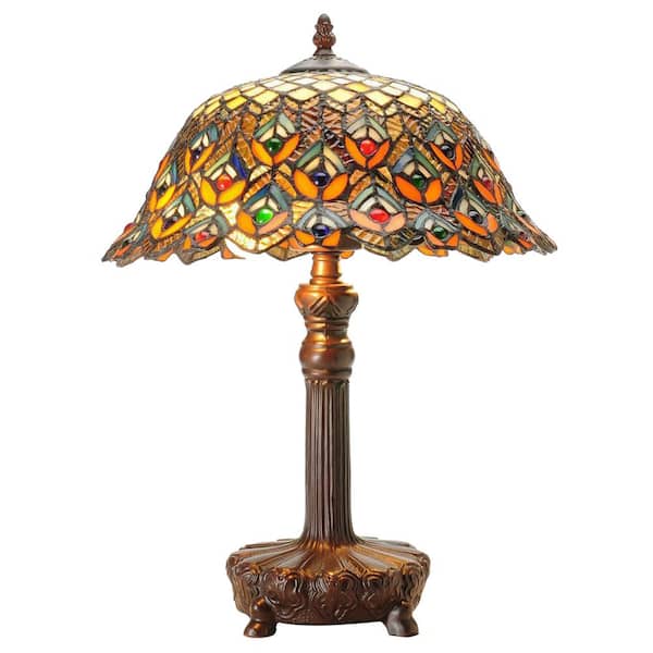 Warehouse of Tiffany 20 in. Peacock Brown/Multicolored Table Lamp