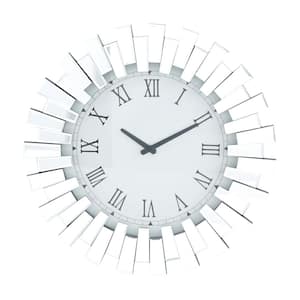 3 in. x 20 in. Silver Glass Mirrored Starburst Wall Clock