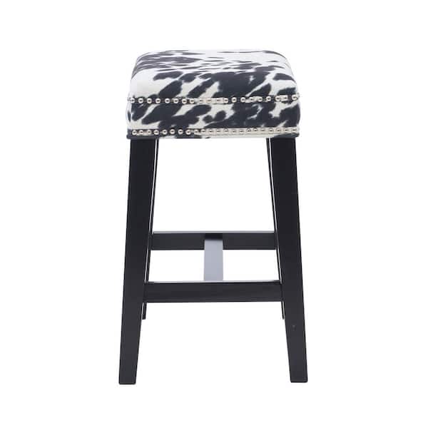 Benjamin 24 in. Black Backless Wood Counter Stool with Cow Printed Polyester Seat