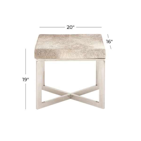 19 in. Silver Stainless Steel Hair on Hide Stool