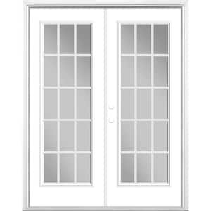 60 in. x 80 in. Ultra White Steel Prehung Right-Hand Inswing 15-Lite Clear Glass Patio Door Vinyl Frame with Brickmold