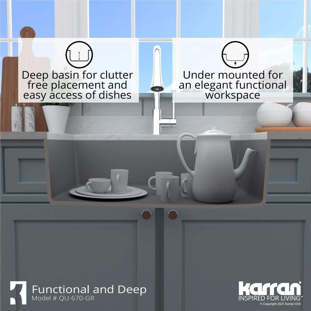 Gray Quartz Composite 32'' Single Bowl Undermount Kitchen Sink
