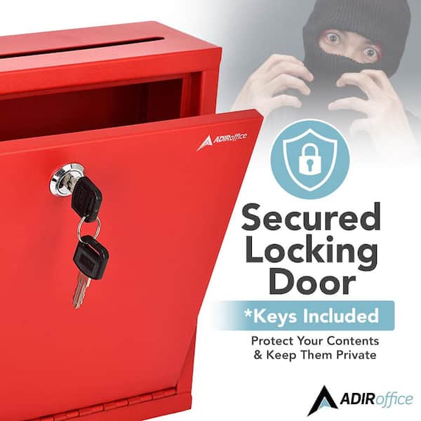 AdirOffice Large Size Red Steel Multi-Purpose Drop Box Mailbox 631