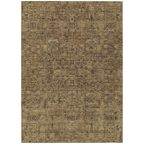 Brown, Taupe 3 ft. x 5 ft. Woven Floral Polyester Rectangle Indoor / Outdoor Area Rug