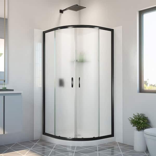 DreamLine Prime 38 in. x 38 in. x 78-3/4 in. H Sliding Corner Shower Kit Base and White Wall in Matte Black and Frosted Glass