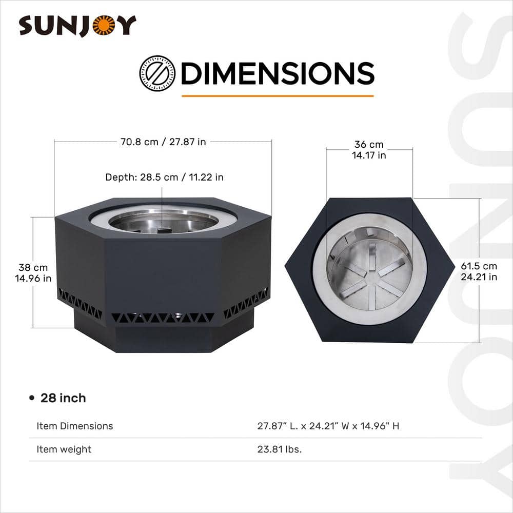 Lawrence Black Hexagonal Smokeless 28 Inch Fire Pit with PVC Cover