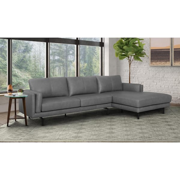 DEVON & CLAIRE Brent 113 in. Wide Gray Top-Grain Leather Sectional