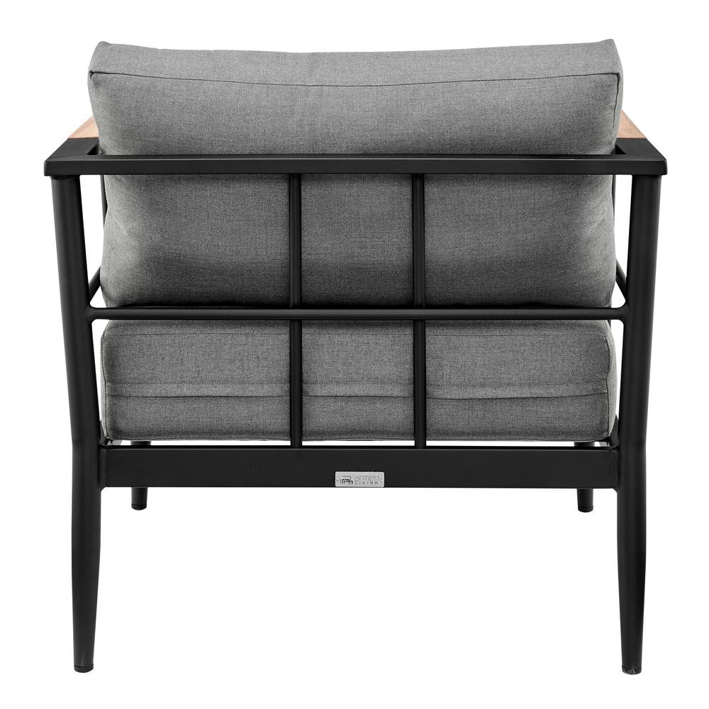 Veyda Black Aluminum and Teak Outdoor Chair with Dark Gray Cushions
