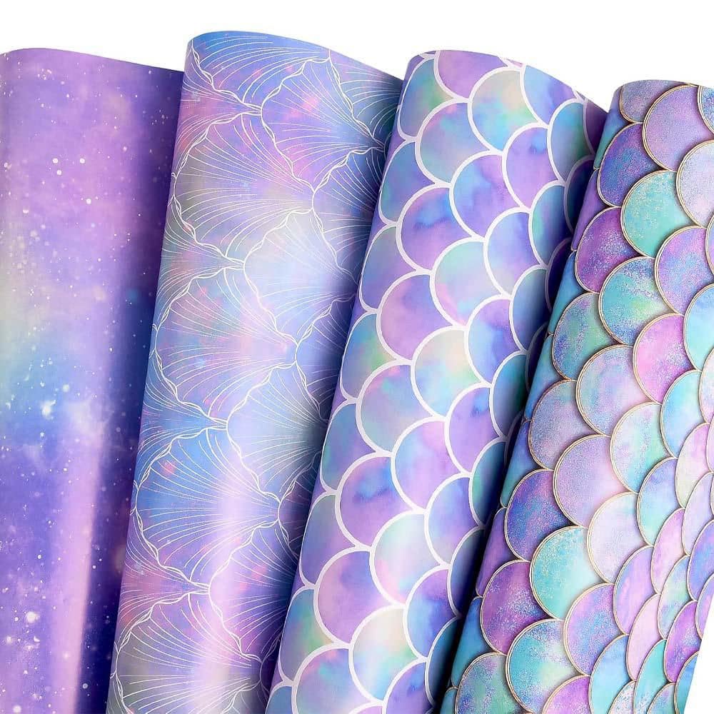 Mermaid Scale Scallop Galaxy Gift Wrapping Paper 4-Styles 12-Sheets 20 x 29 in. for All Occasions price history on PriceWatchPro