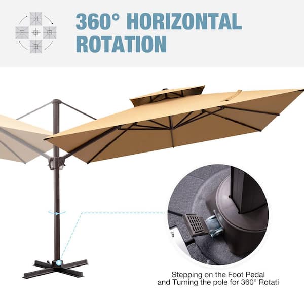 CLOUDFLY 11 ft. x 11 ft. Cantilever Patio Umbrella with 360 Rotation Double Top Outdoor Umbrella and 300 lbs HDPE Base in Tan 57PU39UTAN - The Home Depot CLOUDFLY 11 ft. x 11 ft. Cantilever Patio Umbrella with 360 Rotation Double Top Outdoor Umbrella and 300 lbs HDPE Base in Tan 57PU39UTAN - The Home Depot