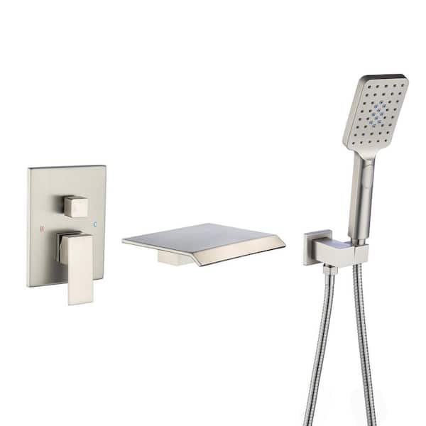 Mondawe Mondawell Waterfall Single-Handle 3-Spray High Pressure Tub and Shower Faucet in Brushed Nickel Valve Included
