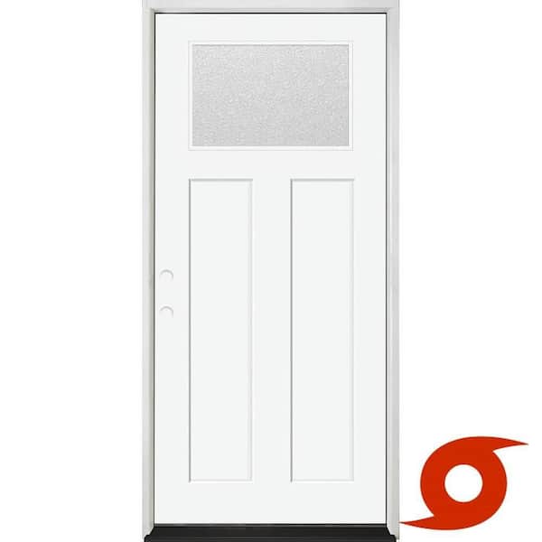 Palisade 36 in. x 80 in. 1/4-Top Lite Micro Granite Impact Glass RHIS Unfinished Fiberglass Prehung Front Door 6 in. Jb