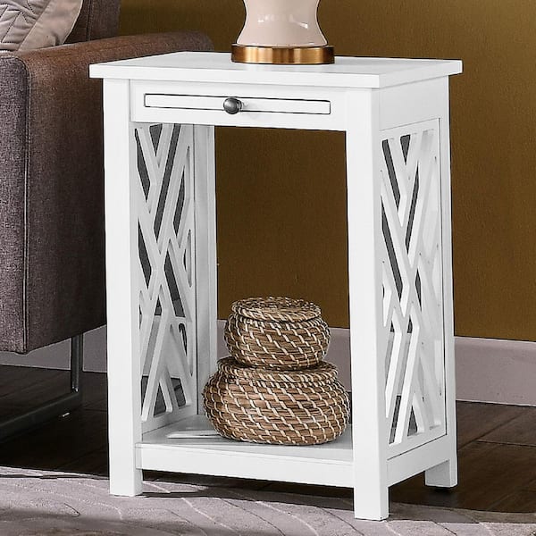 Alaterre Furniture Coventry Wood End Table with Tray Shelf and Bottom Shelf