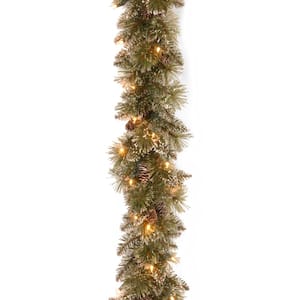 6 ft. Glittery Bristle Pine Garland with Battery Operated Warm White LED Lights