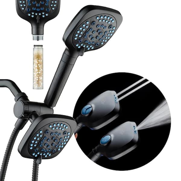 82-Spray Wall Mount Square Showerhead Combo with Shower filtration 2.5 GPM in Matte Black