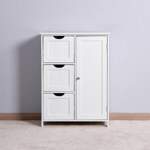 23.62 in. W x 11.81 in. D x 31.9 in. H White MDF Freestanding Bath Linen Cabinet with Drawers and Shelves in White