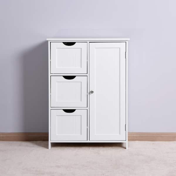 Aoibox 23.62 in. W x 11.81 in. D x 31.9 in. H White MDF Freestanding Bath Linen Cabinet with Drawers and Shelves in White