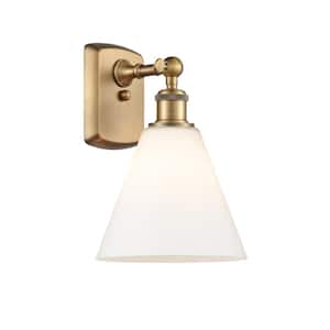 Berkshire 1-Light Brushed Brass, Matte White Wall Sconce with Matte White Glass Shade