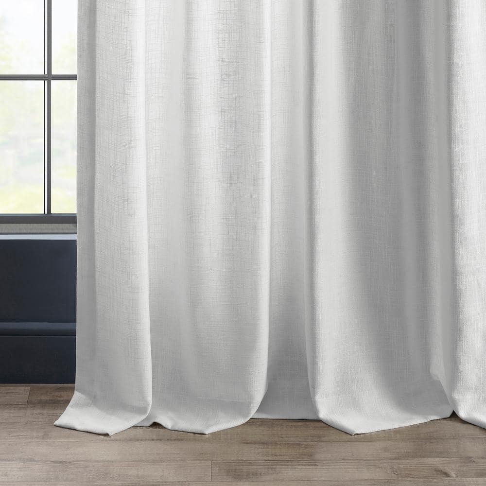 Rice White Light-Filtering Faux Linen Curtain Panel, 50"W x 120"L