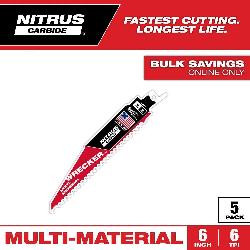 6 in. 6 Teeth Per Inch WRECKER Nitrus Carbide Teeth Multi-Material Cutting SAWZALL Reciprocating Saw Blade (5-Pack) price history on PriceWatchPro