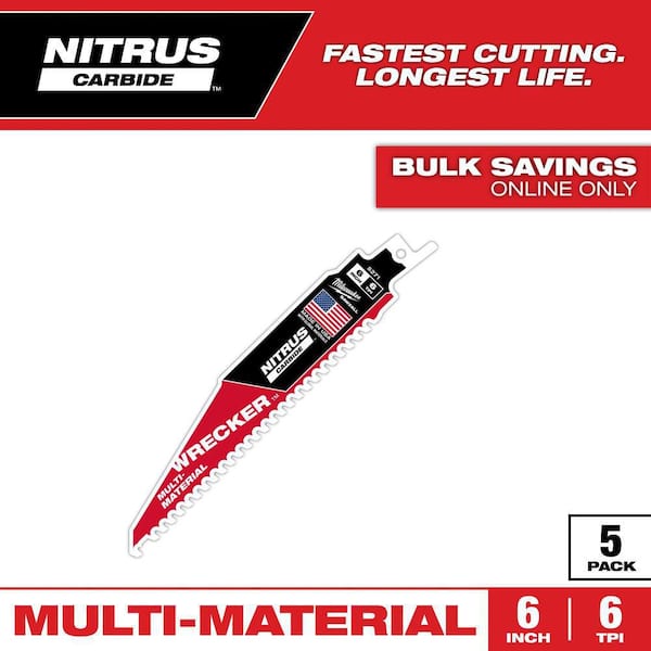 6 in. 6 Teeth Per Inch WRECKER Nitrus Carbide Teeth Multi-Material Cutting SAWZALL Reciprocating Saw Blade (5-Pack)