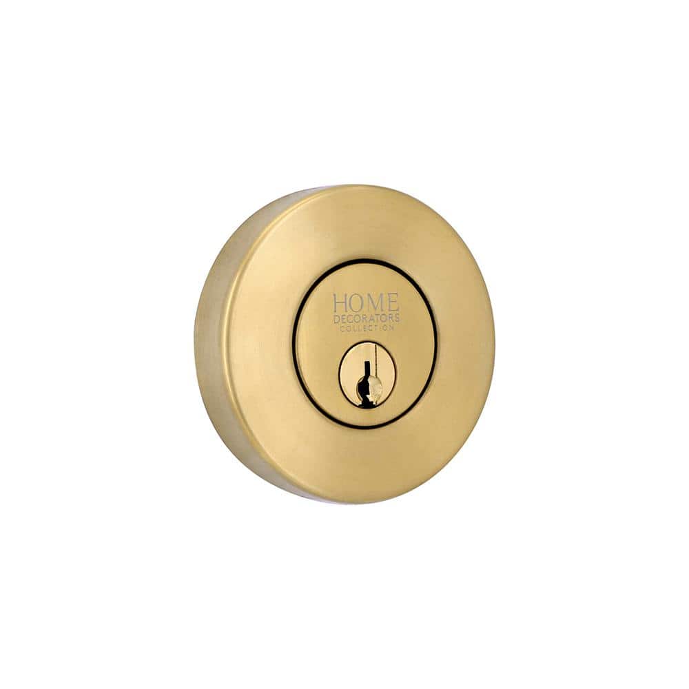 Round Brushed Gold Single Cylinder Deadbolt Featuring Dual Keyway