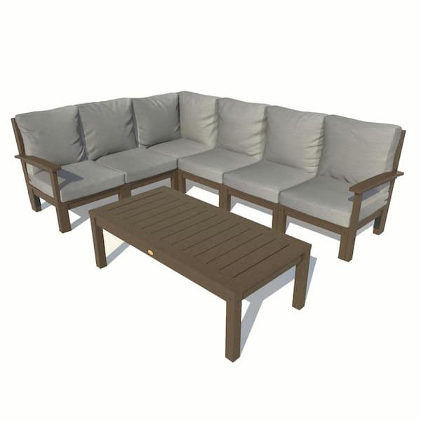 Highwood Bespoke Deep Seating 7-Piece Plastic Outdoor Sectional Set, Conversation Table with Cushions
