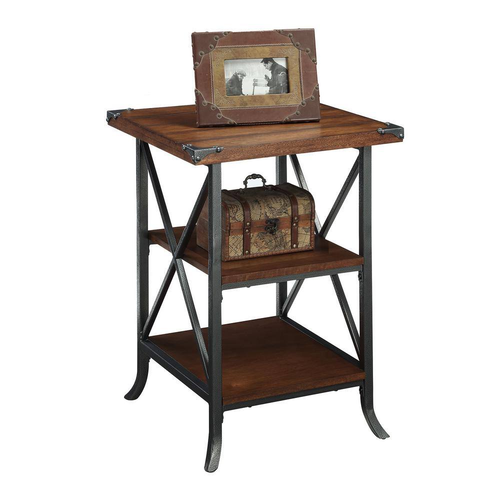 Brookline Dark Walnut Grooved End Table with Metal Accents