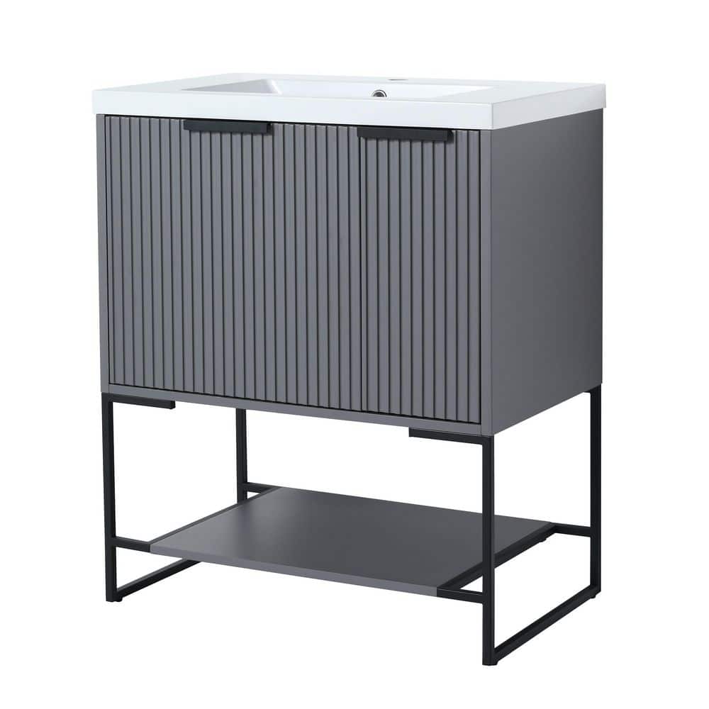 29.5 in. W x 18.1 in. D x 35 in. H in Gray Resin Vanity Top Freestanding Ba