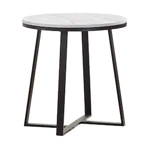 23in White and Matte Black Round Faux Marble End Table