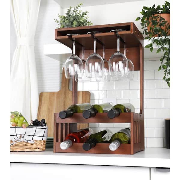 Creative Household Wine Bottle Holder and Wine Glass Upside Down Wood Wine  Rack