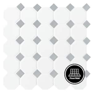 Octagon and Dot Matte White with Gray Dot 12 in. x 12 in. Glazed Ceramic Mosaic Tile (10 sq. ft./case)