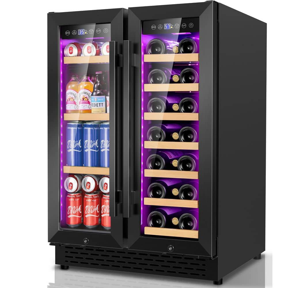 TAZPI Black 24 in. Dual Zone Built-In/Freestanding 21-Wine Bottle
