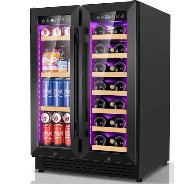 TAZPI Black 24 in. Dual Zone Built-In/Freestanding 21-Wine Bottle and 58-Cans Beverage Cooler in Stainless Steel