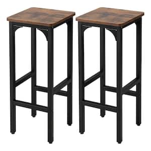 28 in. Rustic Brown Metal Set of 2 Industrial Bar Stools Kitchen Breakfast Bar Chairs