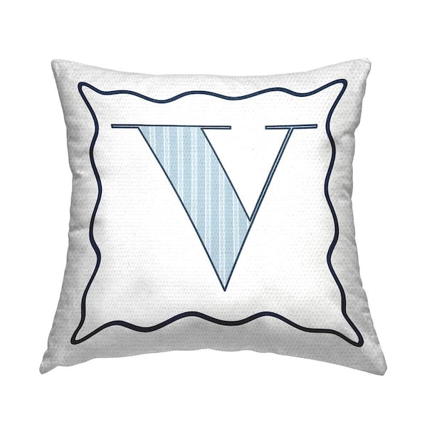 Stupell Industries Polka Dot Blue Letter V Square Outdoor Throw Pillow