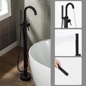 Bourne Single-Handle Freestanding Floor Mount Tub Filler Faucet with Hand Shower in Oil Rubbed Bronze