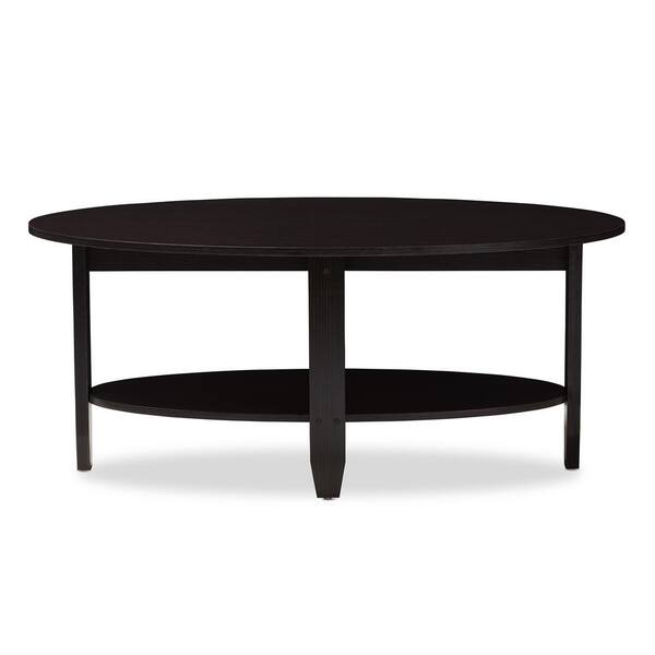 Baxton Studio Ancelina 44 in. Wenge Dark Brown Large Oval Wood Coffee Table with Shelf
