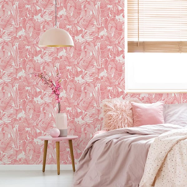Tempaper Tropical Pink L And Stick Wallpaper Covers 28 Sq Ft Tr10631 - Blush Pink Wallpaper B Q