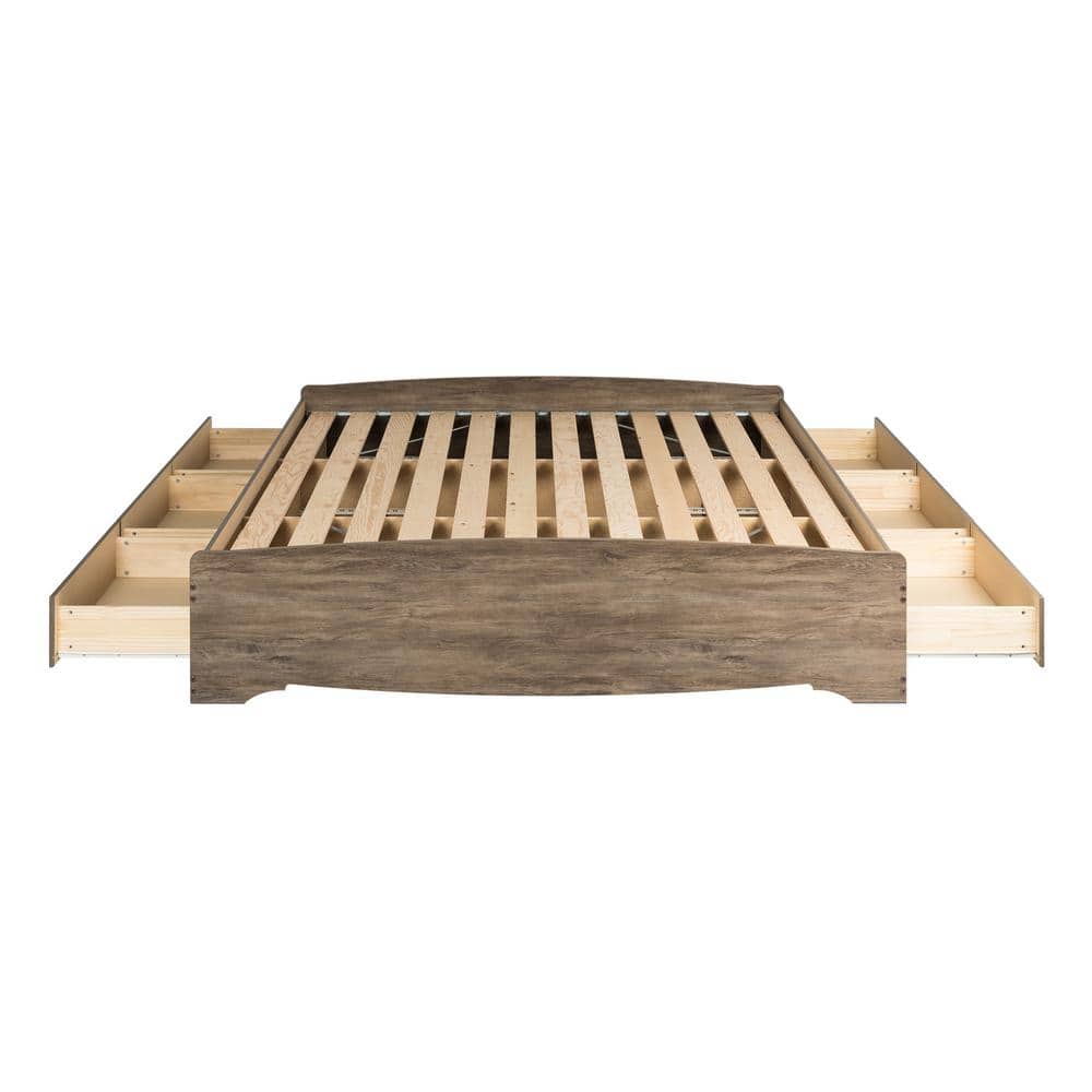 Coastal Drifted Gray King Platform Bed with 6 Storage Drawers