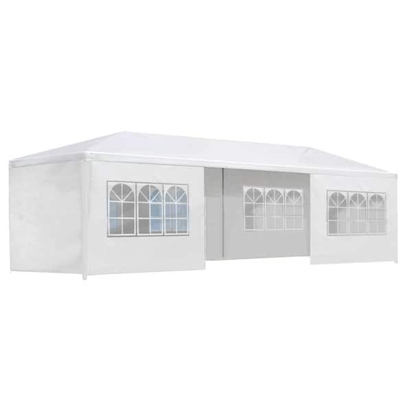 Kahomvis 10 ft. x 30 ft. White Outdoor Wedding Party Gazebo Canopy Tent with 8 Removable Sidewalls