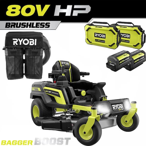 RYOBI 80V HP Brushless 42 in. Battery Electric Cordless Zero Turn Mower with Bagger with Boost, 80V and 40V Batteries