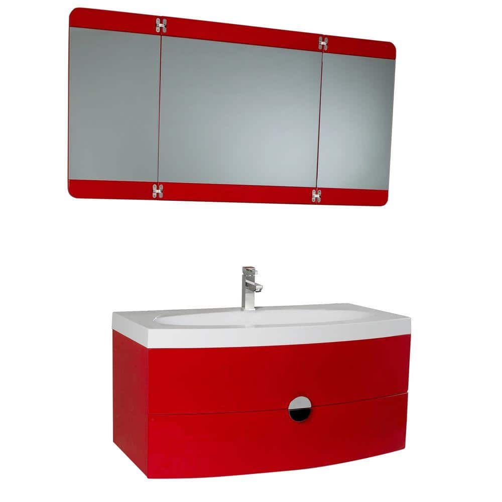 Fresca Energia 36 In Vanity In Red With Acrylic Vanity Top In White And 3 Panel Folding Mirror Fvn5092rd The Home Depot