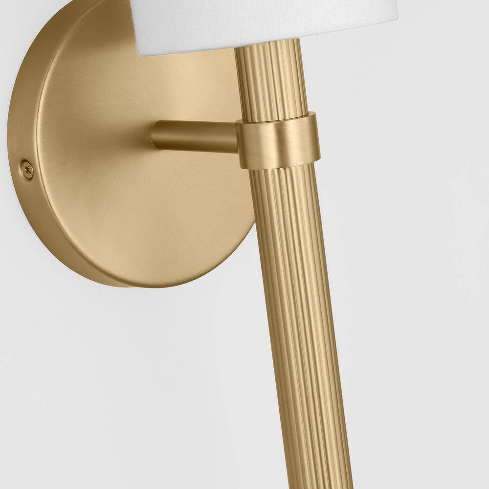 Satin Brass Wall Sconce with White Linen Shade