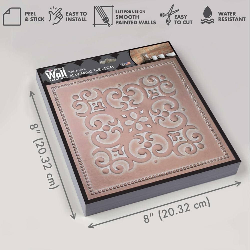 Patina Copper Metallic Peel and Stick Tile Backsplash, 8" x 8", 24-Pack