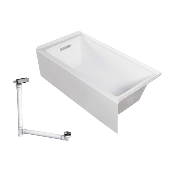 Unity AFR 60 in. x 32 in. Soaking Bathtub with Left Drain in White/Brushed Nickel
