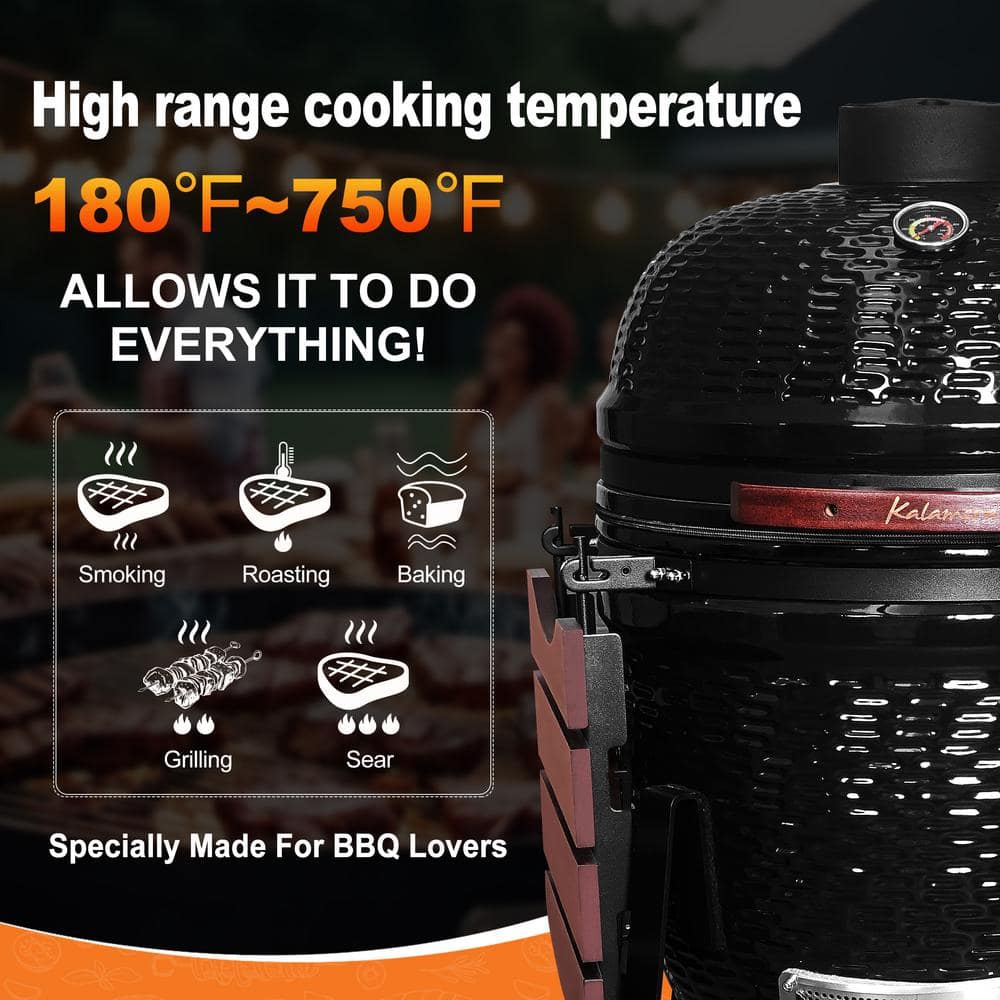 Kalamera 18'' Red Ceramic Kamado Charcoal Grill with Folding Shelves