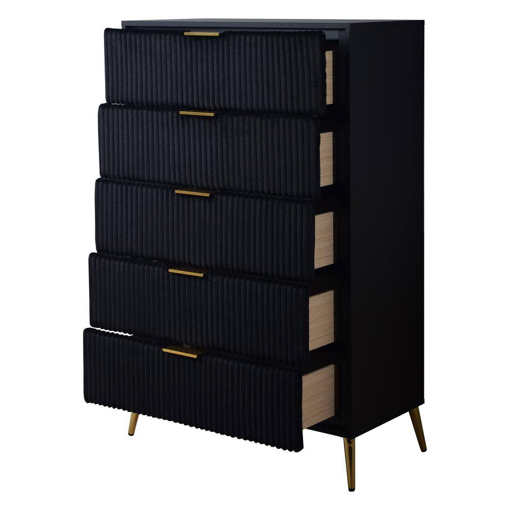 Black Contemporary 5-Drawer Chest with Dovetail Drawers